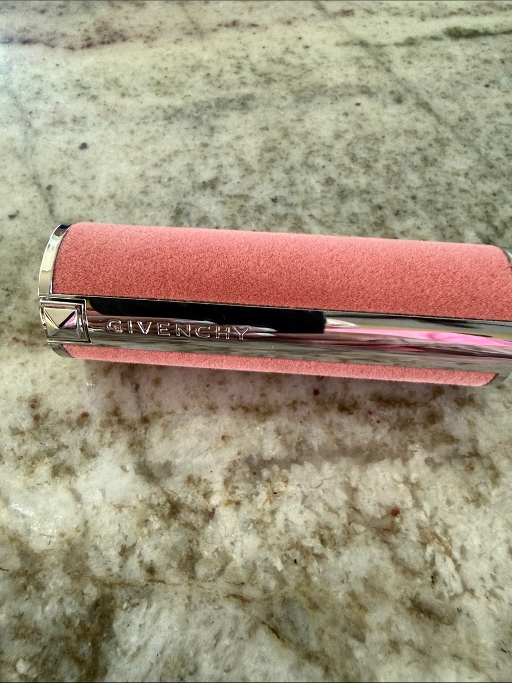 Givenchy Pink Velvet Lipstick Case with Silver Trim